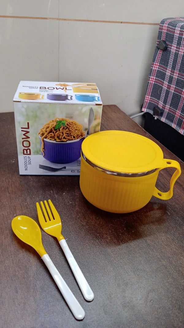 Safe Double-Layer Maggie Bowl with Lid & Handle – Versatile Bowl for Cereals, Fruits, Ramen & More