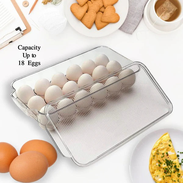 Plastic 18 Cavity Egg Storage Box Or Egg Trays For Refrigerator With Lid