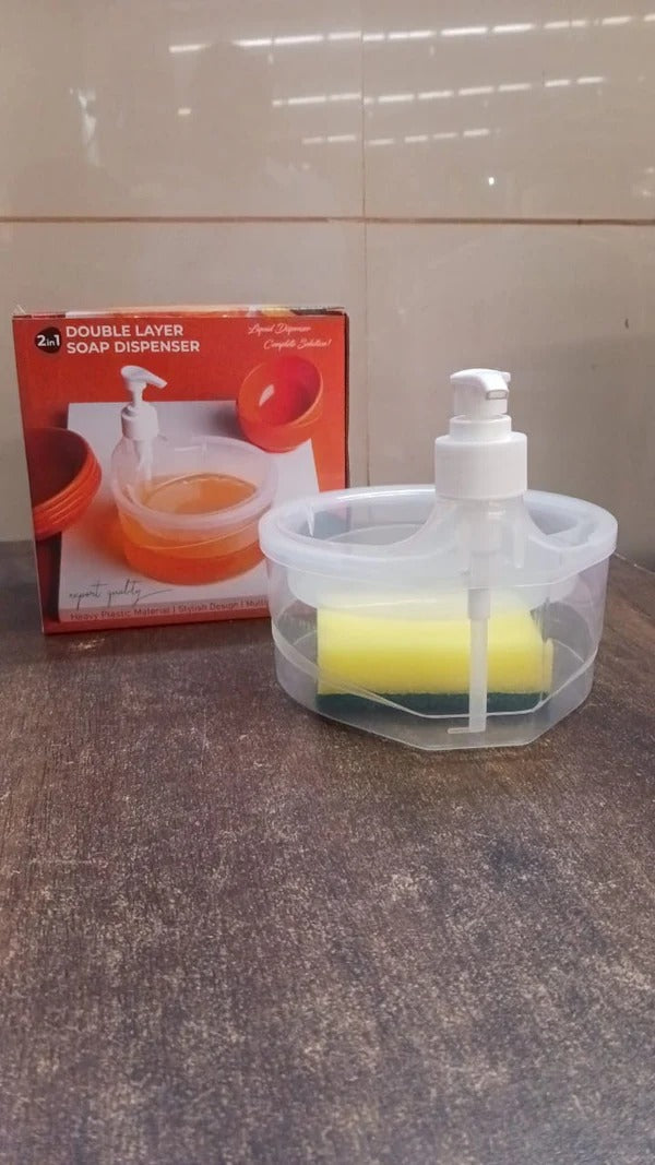 Double Layer Liquid Soap Dispenser with Pump & Sponge – Practical Kitchen & Hotel Sink Soap Pump Bottle