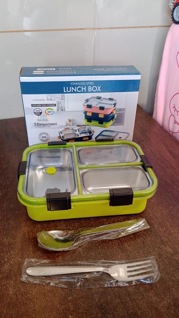 3 Compartment Transparent Stainless Steel Lunch Box