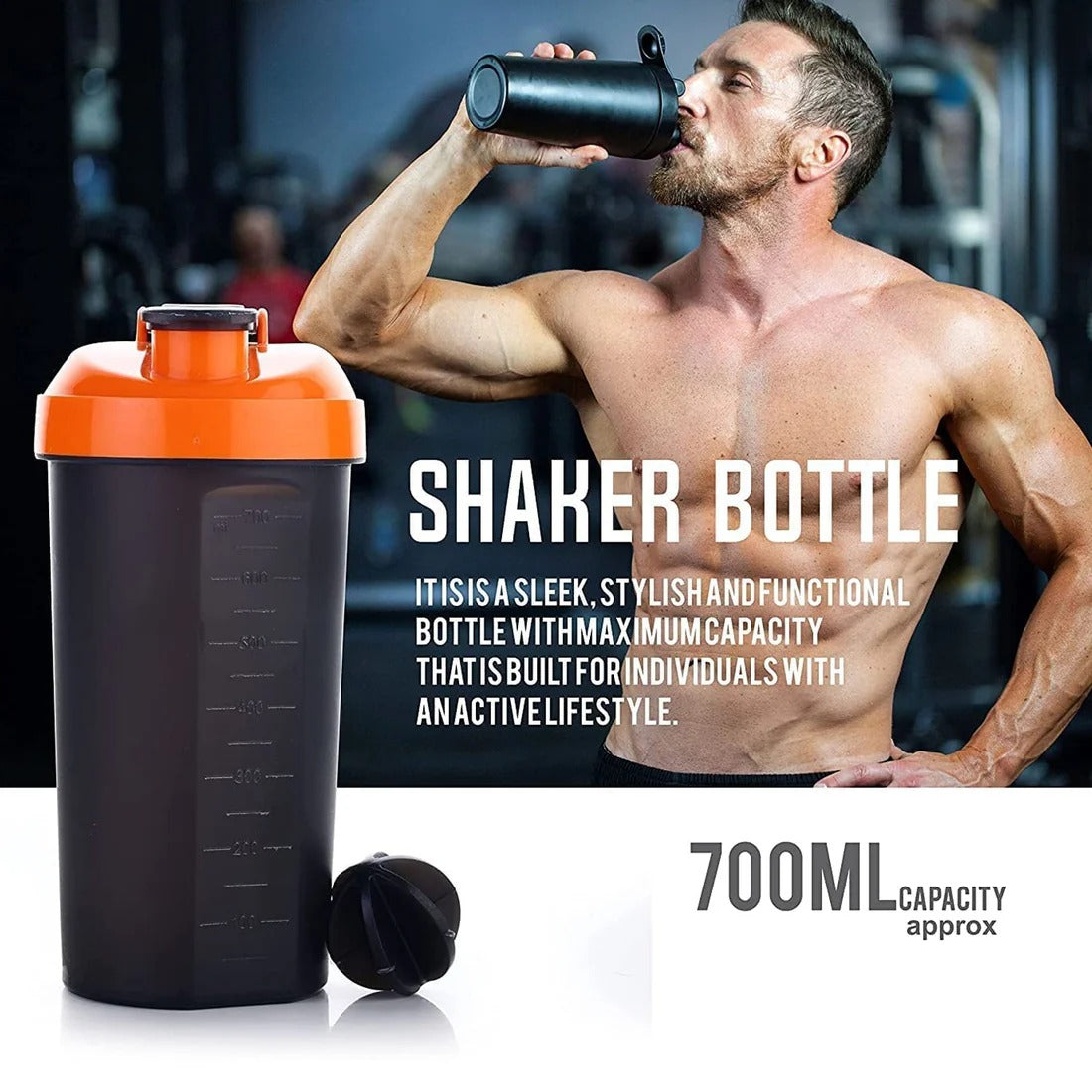 700ml Protein Shaker Bottle with Powder Storage 3-Compartment Gym Shake