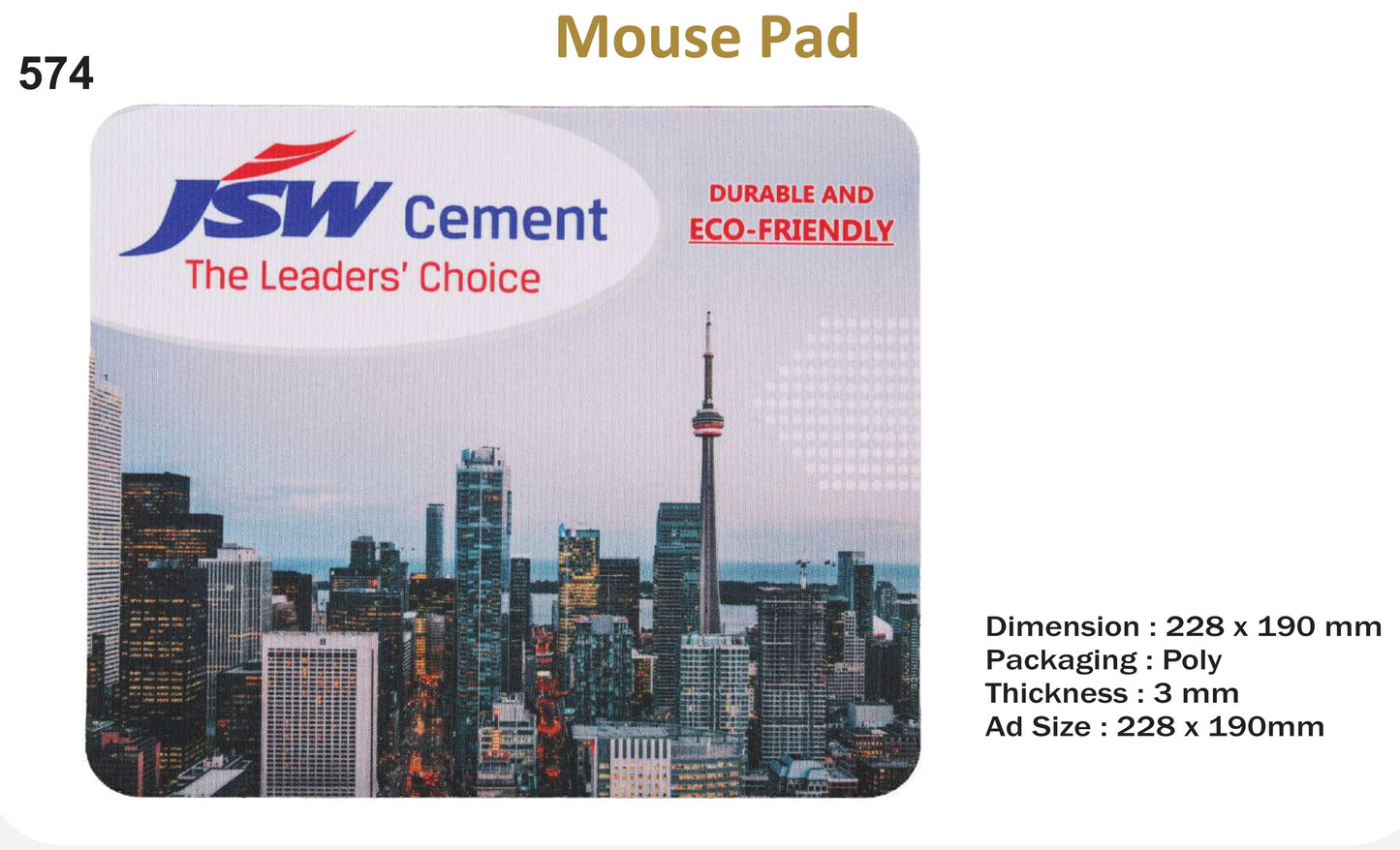 MOUSE PAD FOR GIFTING AND PROMOTION (JSW -Thickness 3 mm)