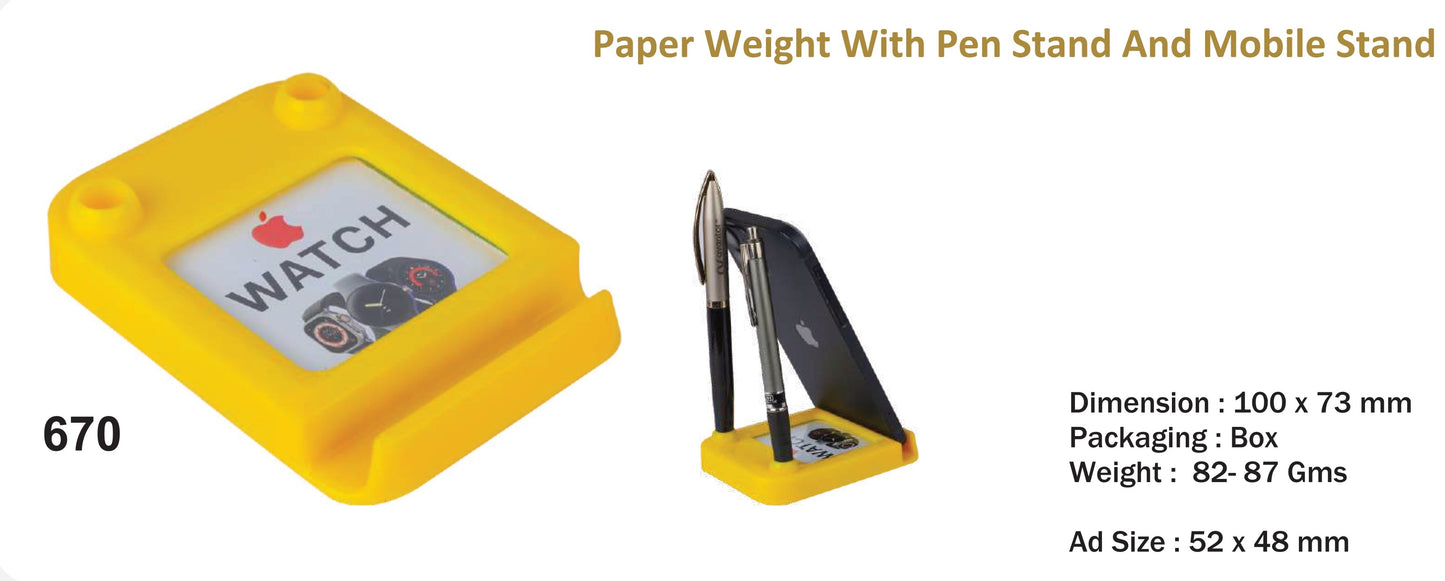 Plastic Paper Weight with mobile stand and pen holder