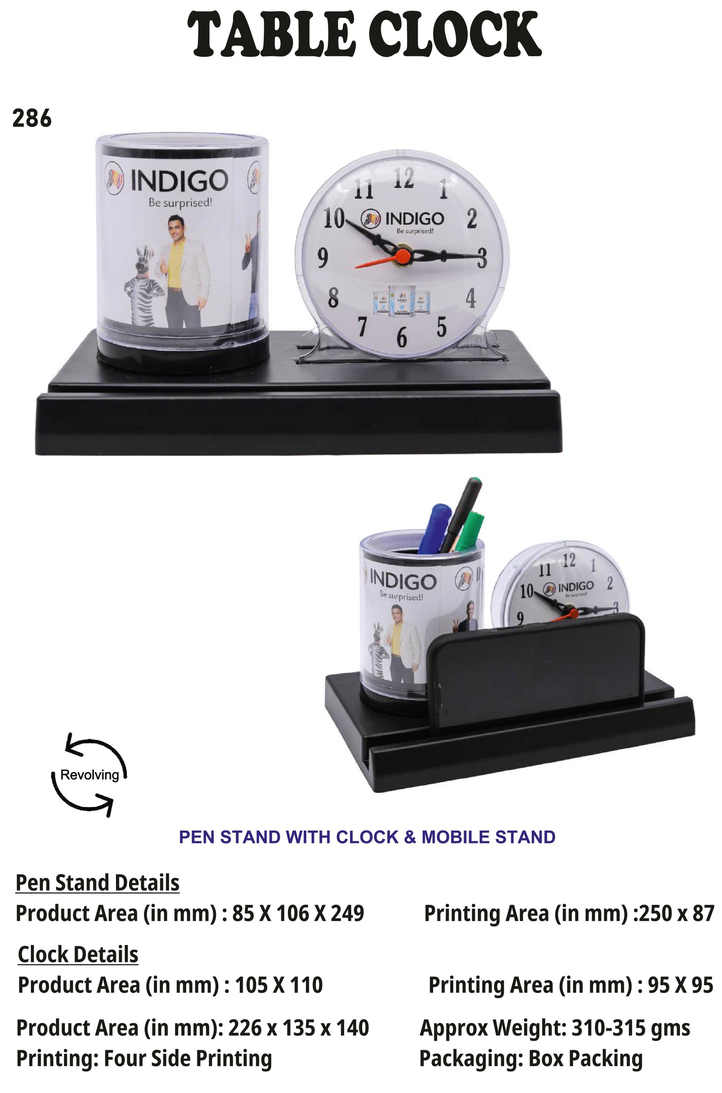 Table clock with pen and Mobile stand for Corporate gifting & Brand Promotion