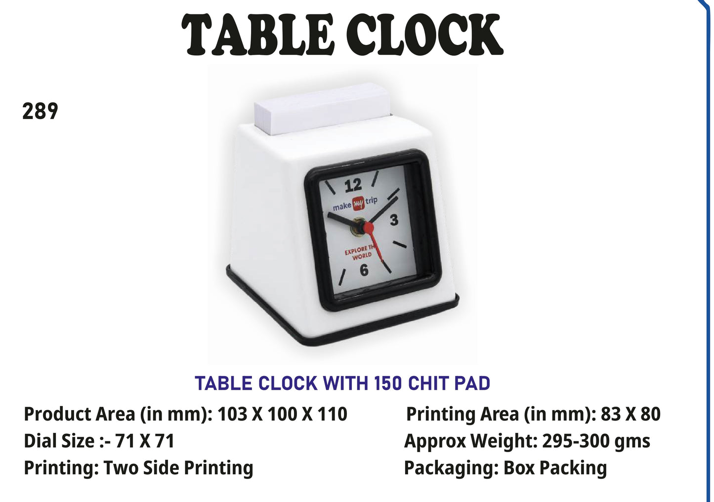 Table clock with 150 chit pad for Corporate gifting & Brand Promotion (White)