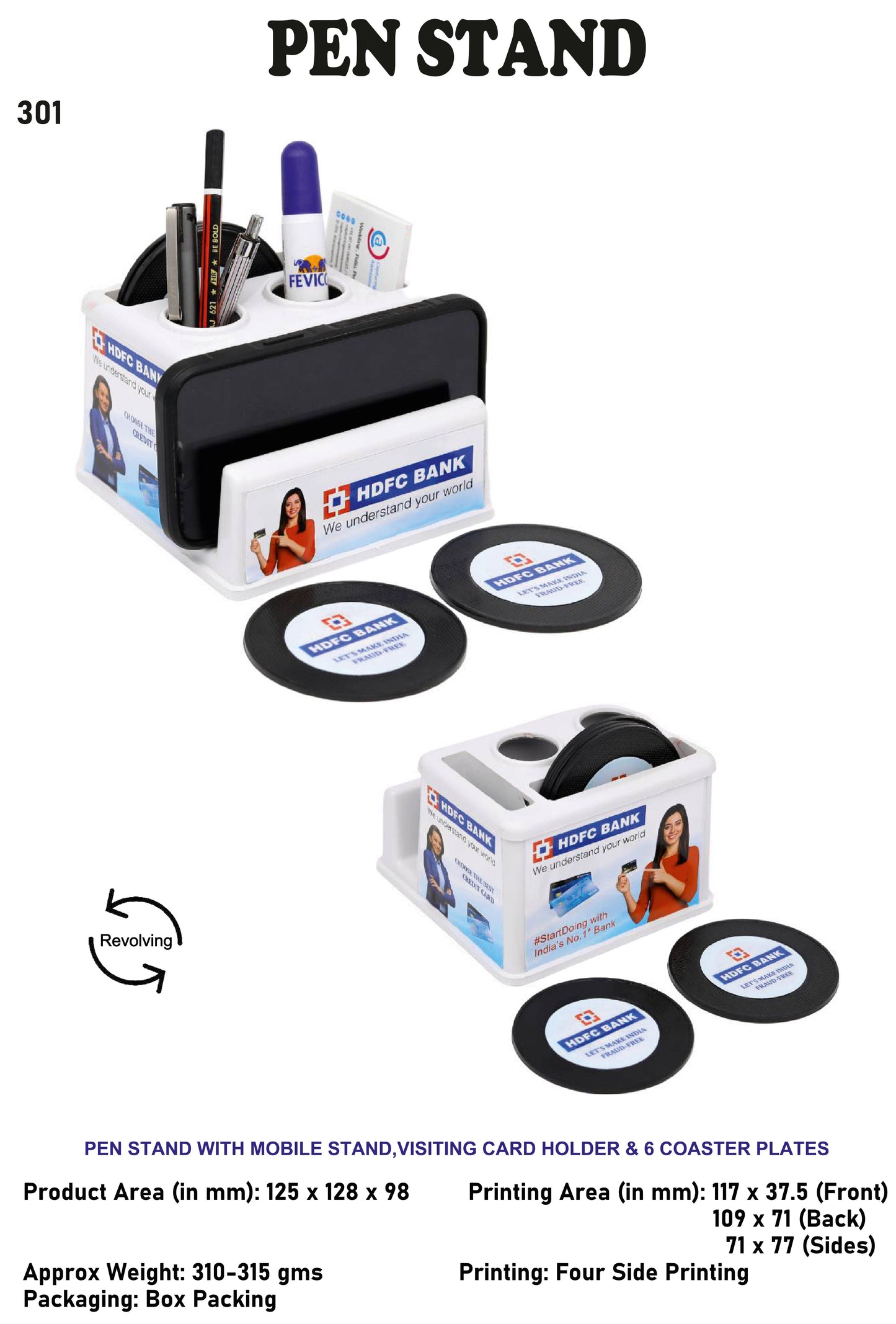 Pen stand with Mobile Stand , Visiting card holder and 6 coaster plates