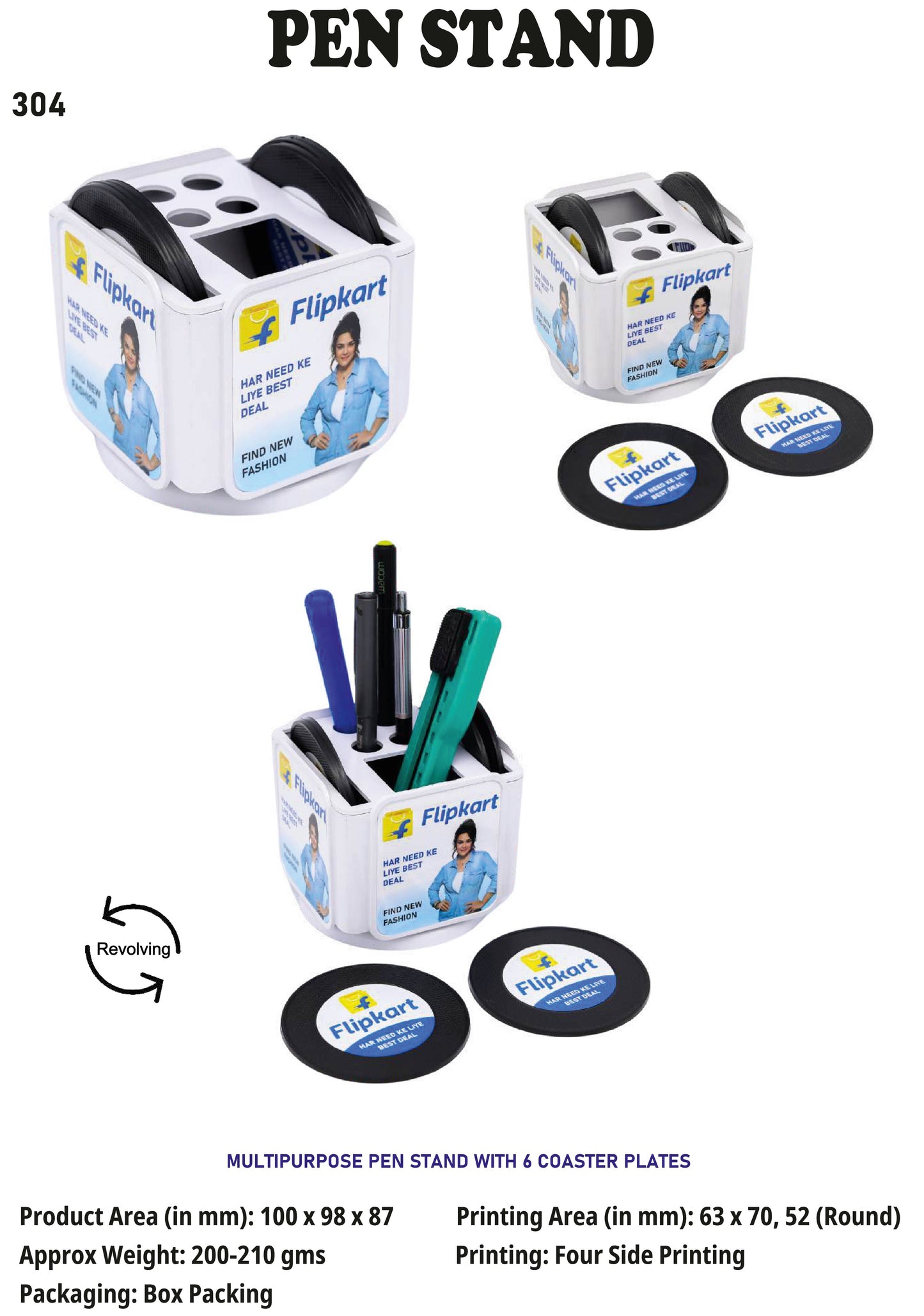 Pen stand with 6 coasters (White)