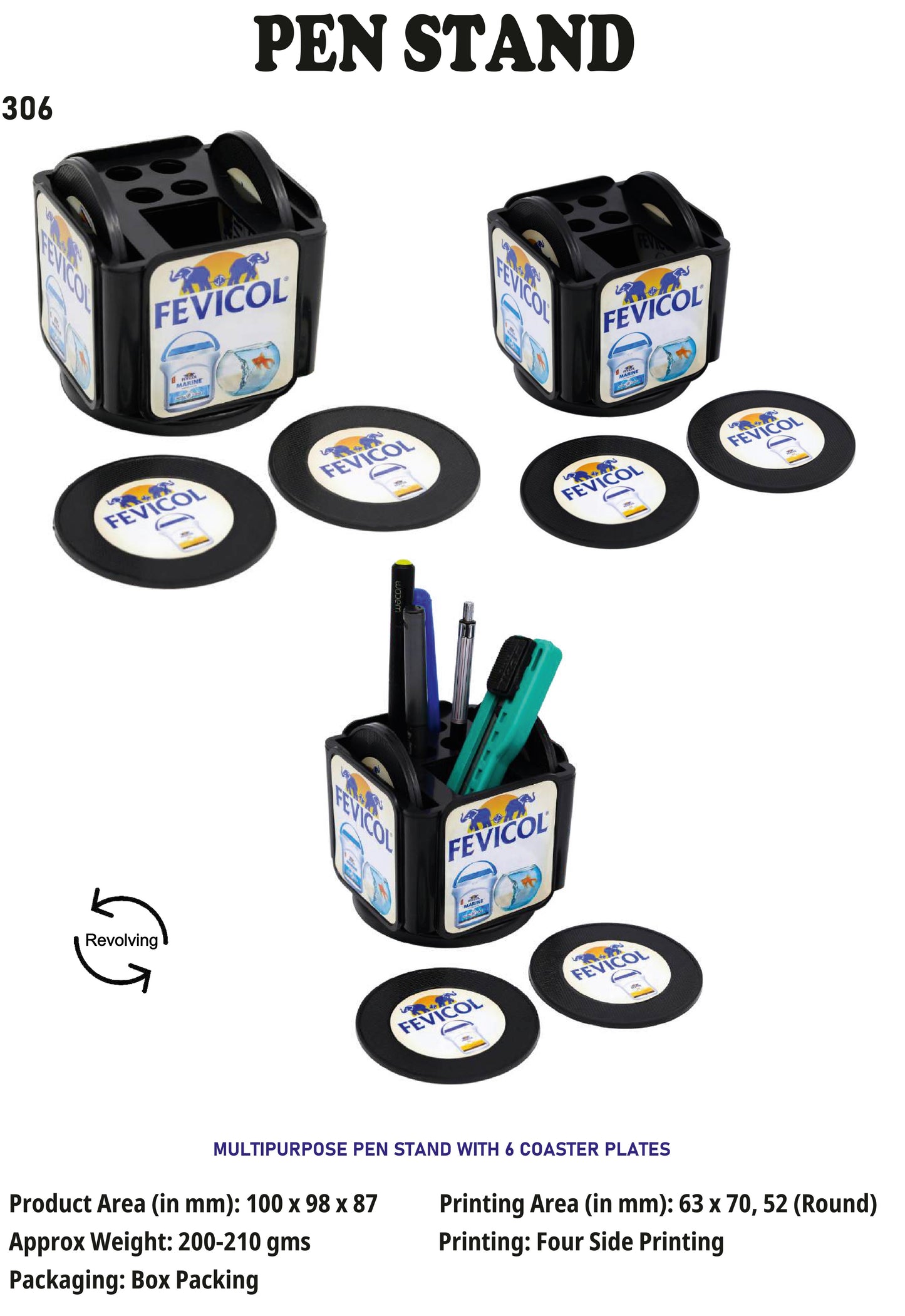 Pen stand with 6 coasters (Black)