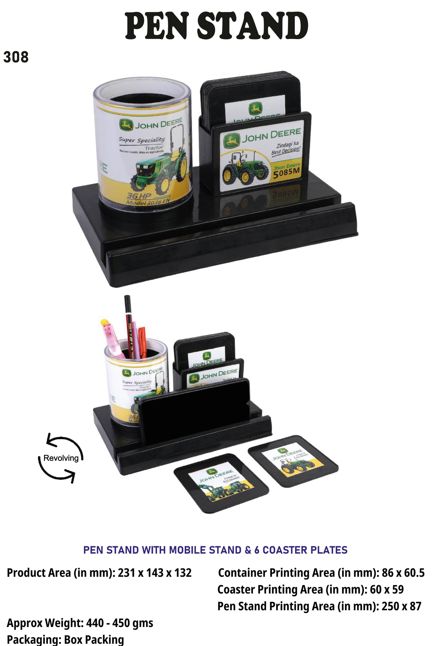 Pen stand with Mobile Stand and 6 coaster plates (Black)