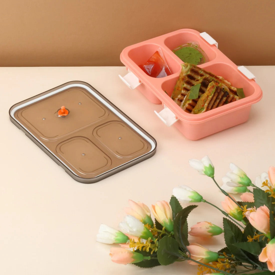Plastic Lunch Box for Kids, Lunch Box for Kids 3 Compartment Insulated Lunch Box Tiffin Box
