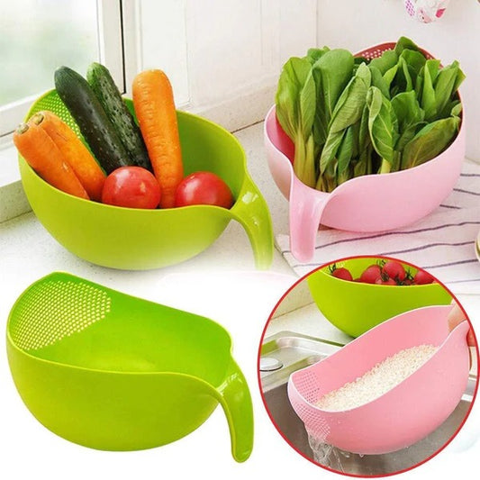 Plastic Rice Bowl / Food Strainer Thick Drain Basket with Handle for Rice, Vegetable & Fruit