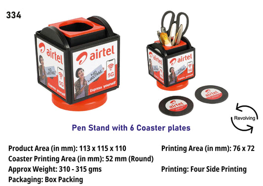 Pen Stand with 6 Coaster plates(Red) for gifting and promotion