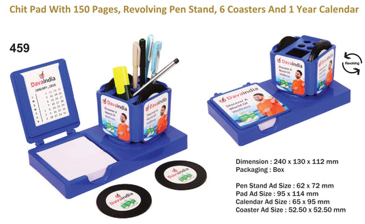 Customized Chit Pads with 150 pages, pan stand, coasters and calender for Gifting and Promotion (459)