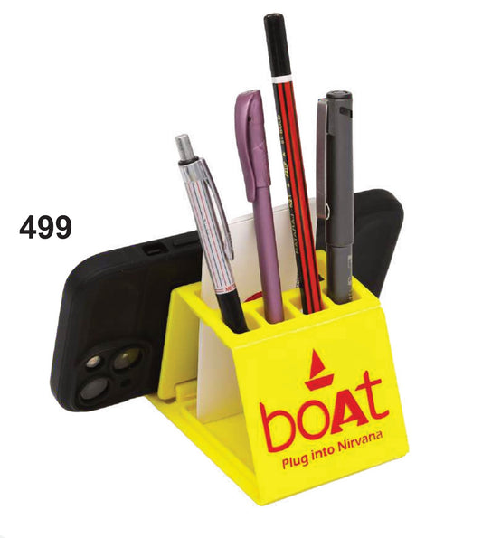 COUSTUMIZED PLASTIC MOBILE STAND WITH PEN STAND AND VISITING CARD HOLDER (BOAT)