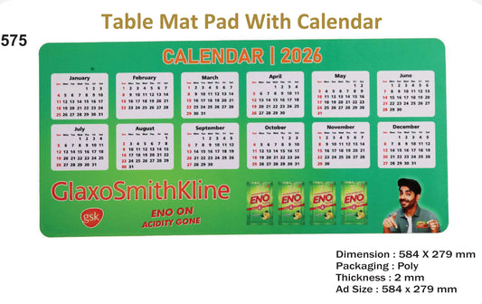 TABLE MAT PAD WITH CALENDER FOR GIFTING AND PROMOTION (GSK-Thickness 2 mm)