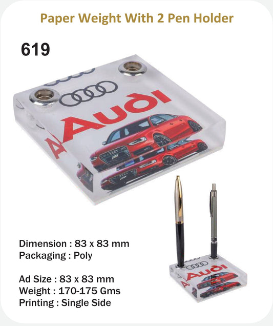 ACRYLIC PAPER WEIGHT WITH PAN HOLDER (AUDI)