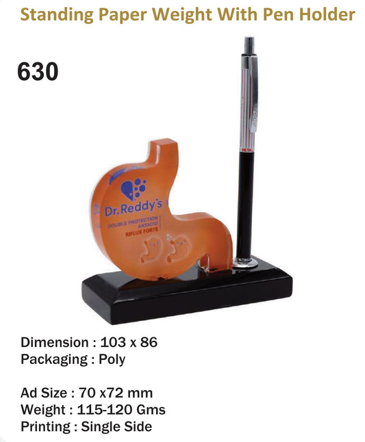 CUSTOMIZED ACRYLIC STANDING PAPER WEIGHT WITH PEN HOLDER (DR REDDY)