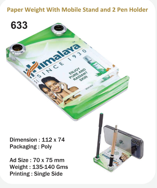 CUSTOMIZED ACRYLIC PAPER WEIGHT WITH MOBILE STAND AND PEN HOLDER (HIMALAYA)