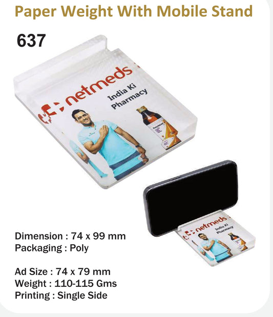 CUSTOMIZED ACRYLIC PAPER WEIGHT WITH MOBILE STAND (NETMEDS)