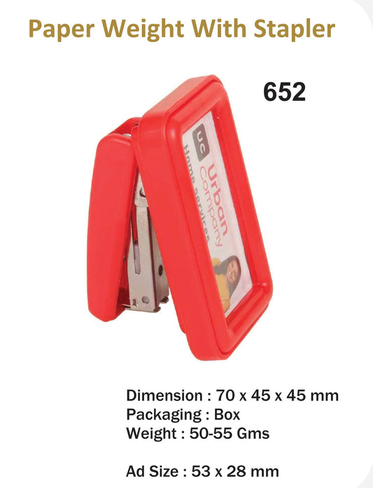 Plastic Paper Weight with Stapler (Red)