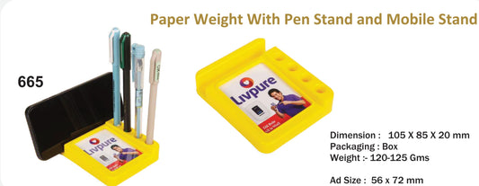 Plastic Paper Weight with mobile stand and pen Holder