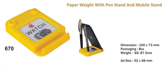 Plastic Paper Weight with mobile stand and pen holder