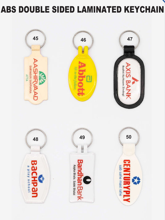 ABS DOUBLE SIDED LAMINATED KEYCHAIN for gift and promotion