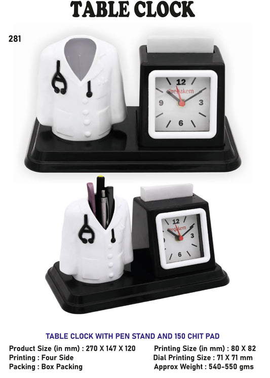 TABLE CLOCK WITH PEN STAND AND 150 CHIT PAD (Dr.)