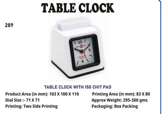 Table clock  with 150 chit pad for Corporate gifting & Brand Promotion (White)