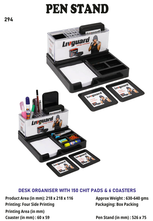 Customized plastic Pen stand with 150 chit pads and 6 coasters (2)