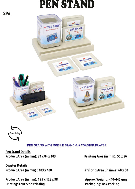 Customized plastic Pen stand with mobile stand and 6 coasters