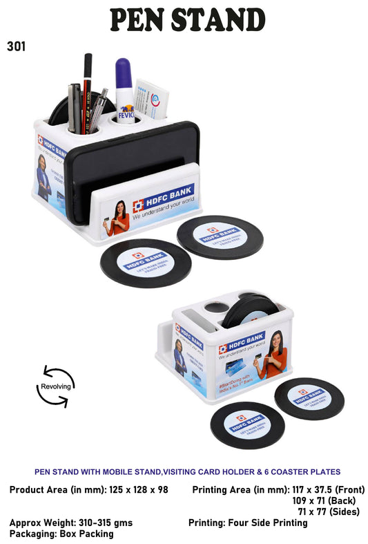 Pen stand with Mobile Stand , Visiting card holder and 6 coaster plates