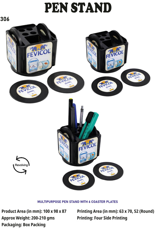 Pen stand with 6 coasters (Black)