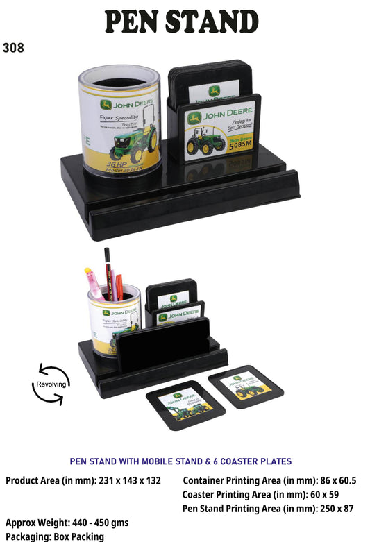 Pen stand with Mobile Stand and 6 coaster plates (Black)