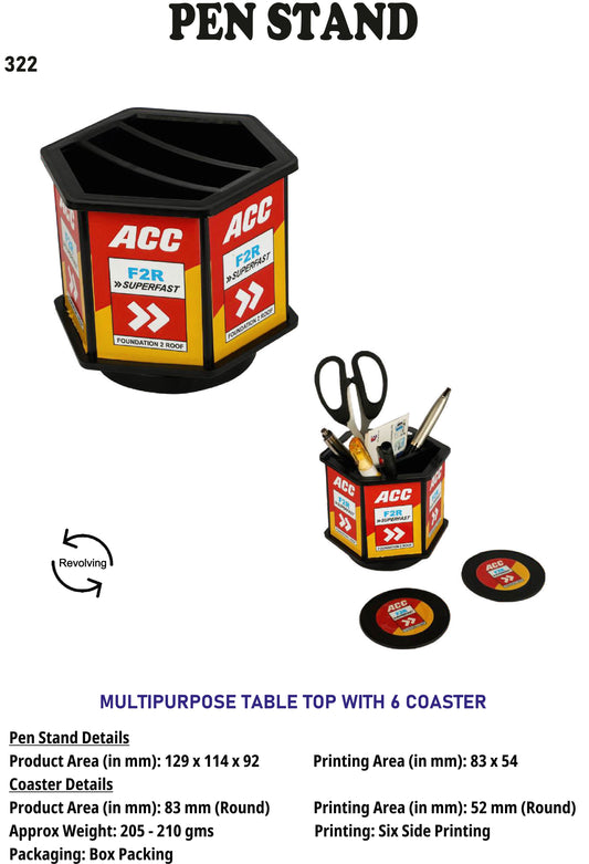 Multipurpose Table top with 6 Coasters(Black)
